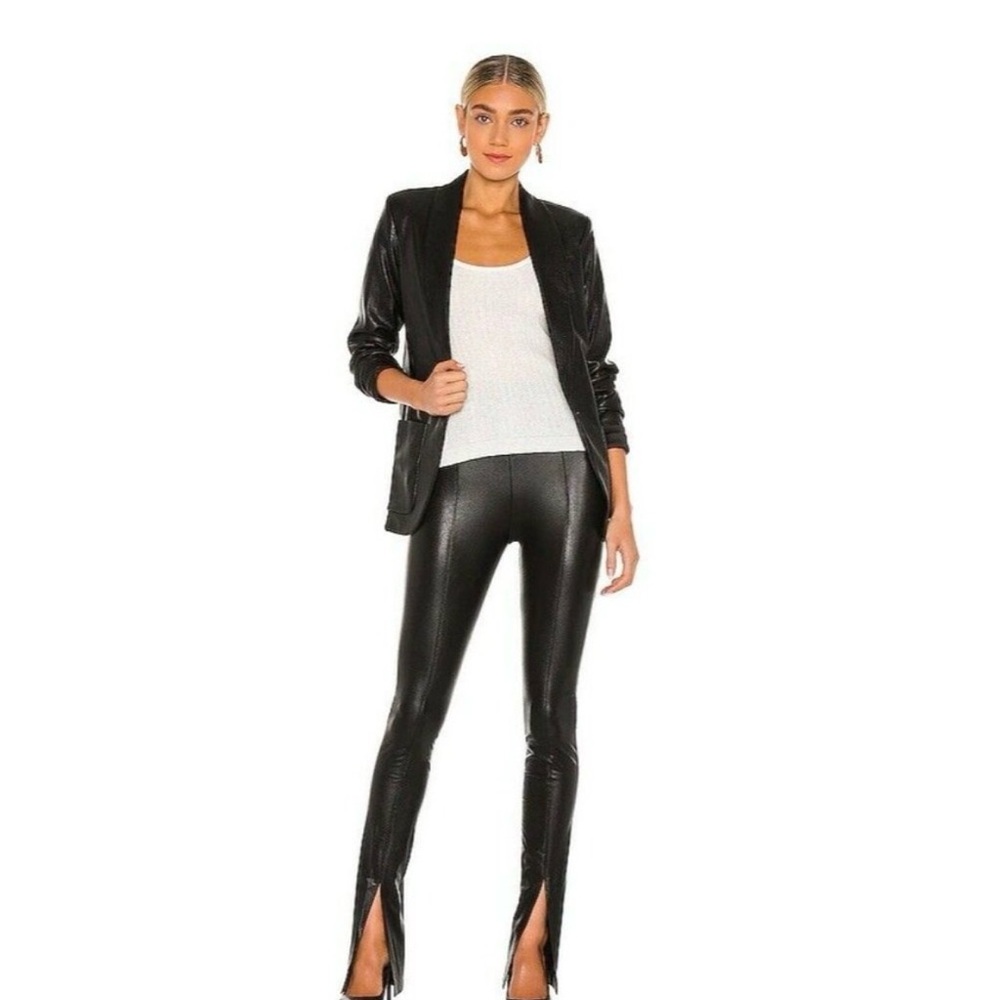 Amanda Uprichard x Revolve Malta Faux Leather Split Hem Pants M Black